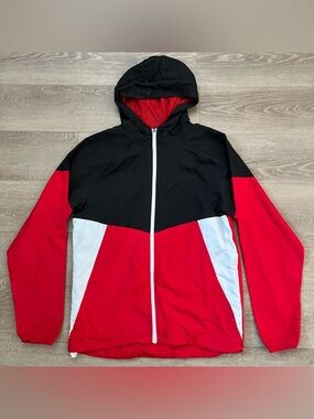 Russell Athletic Red Black White Colorblock Hooded Windbreaker Jacket
